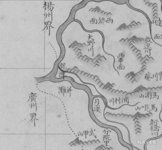 두물머리나루터 - 『팔도군현지도(양근)』의 두물머리나루터(병탄) 일대