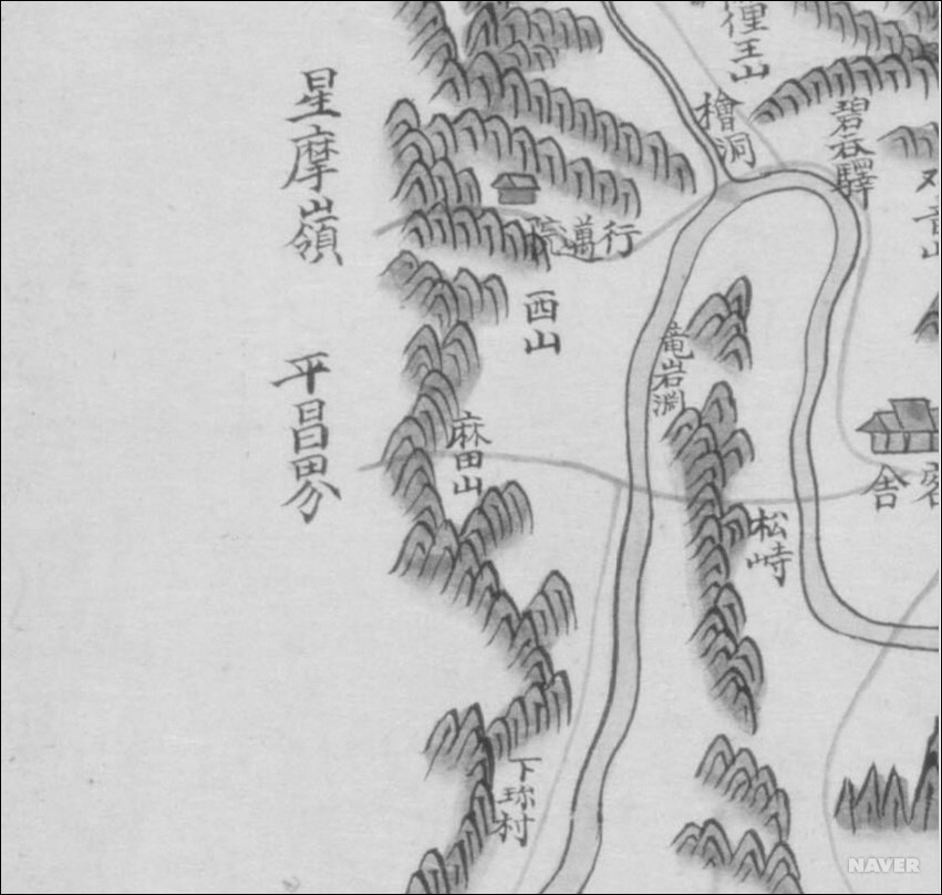 마전령 - 『해동지도(정선군)』의 마전령(마전산) 일대