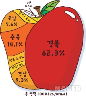 그림3. 남한사과 재배면적(2005년통계청)