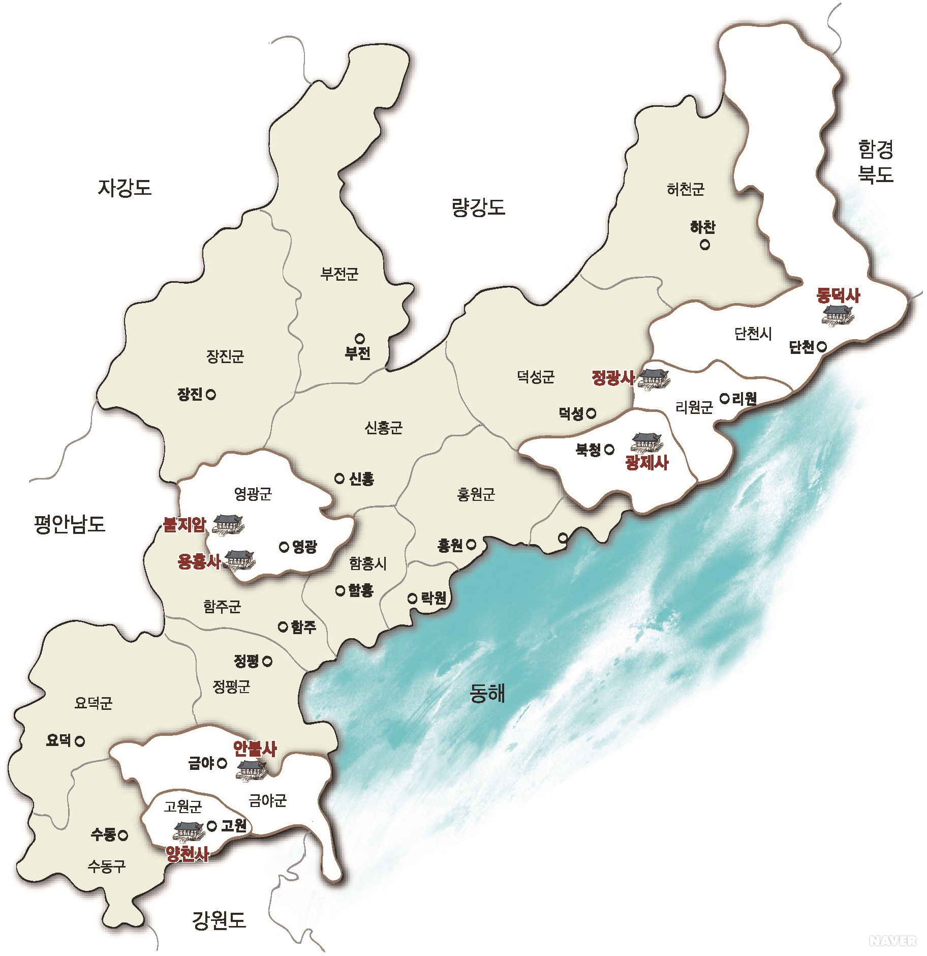 함경남도 - 함경남도 전통사찰 분포도