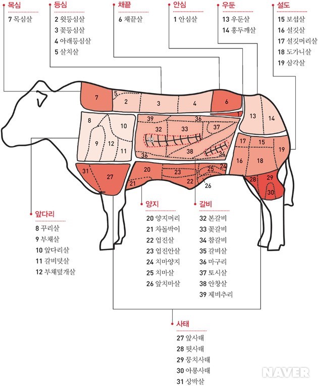 소고기 살코기 부위별 명칭
