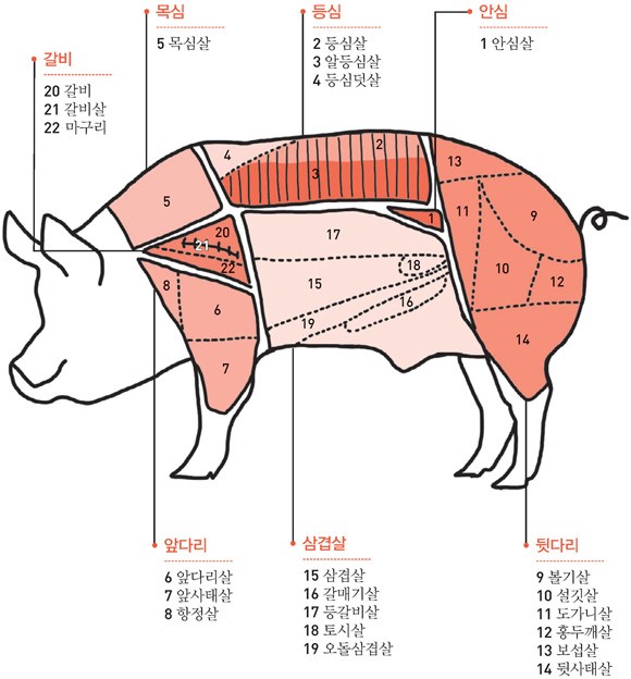 돼지고기 살코기 부위별 명칭