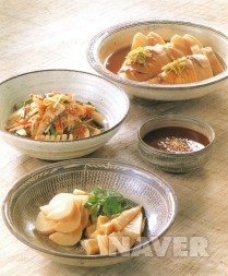 죽순채(가운데), 죽순찜(위), 죽순회(아래)