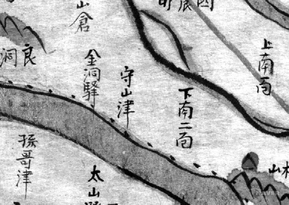 수산나루 - 『청구도』(22층 8면)의 수산나루(수산진) 일대