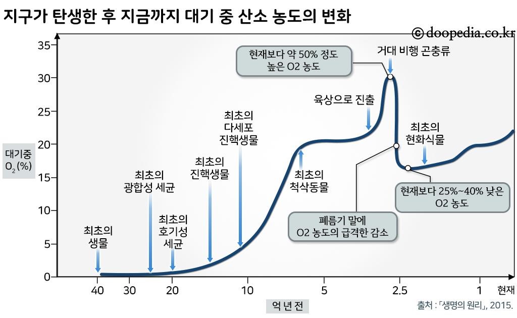 산소 - 산소(지구가 탄생한 후 지금까지 대기 중 산소 농도의 변화)