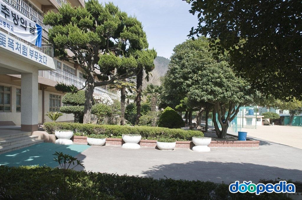대신중학교 - 대신중학교 현관 앞 조경시설