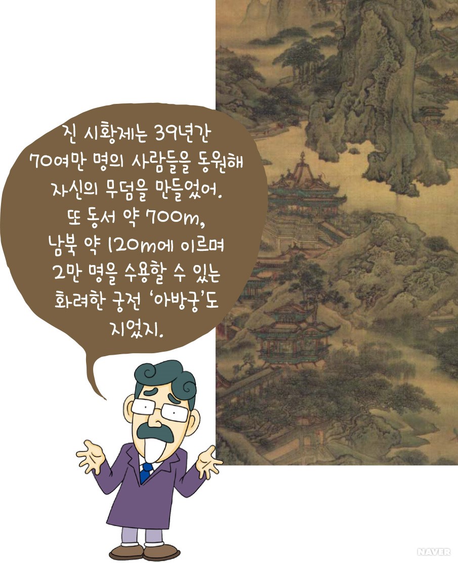 진과 흉노의 충돌 - 아방궁을 묘사한 그림