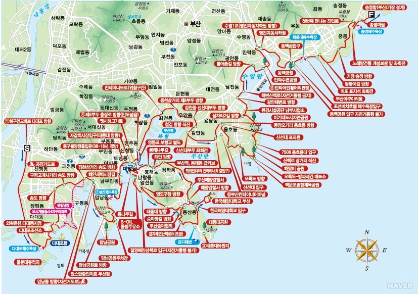 부산 을숙도~부산 송정해수욕장 - 부산 을숙도~부산 송정해수욕장 지도