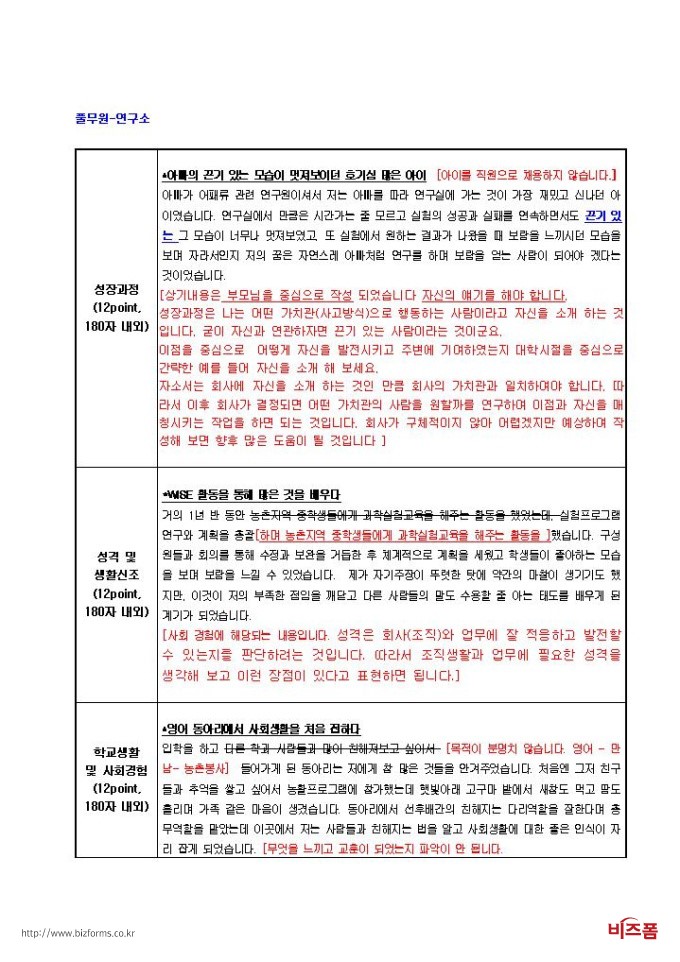 연구소자기소개서 - 연구소자기소개서 구성항목