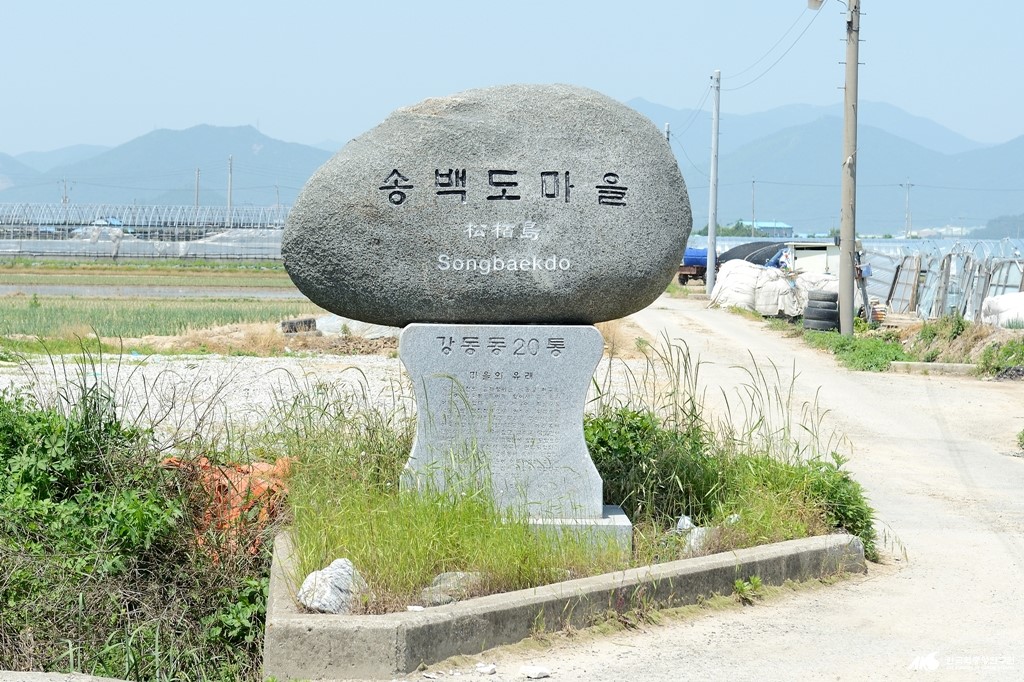 송백도 마을 - 강동동 송백도 마을 표지석
