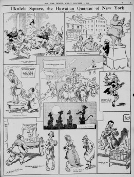 우쿨렐레와 하와이 음악의 유행을 풍자한 만화(1916)
