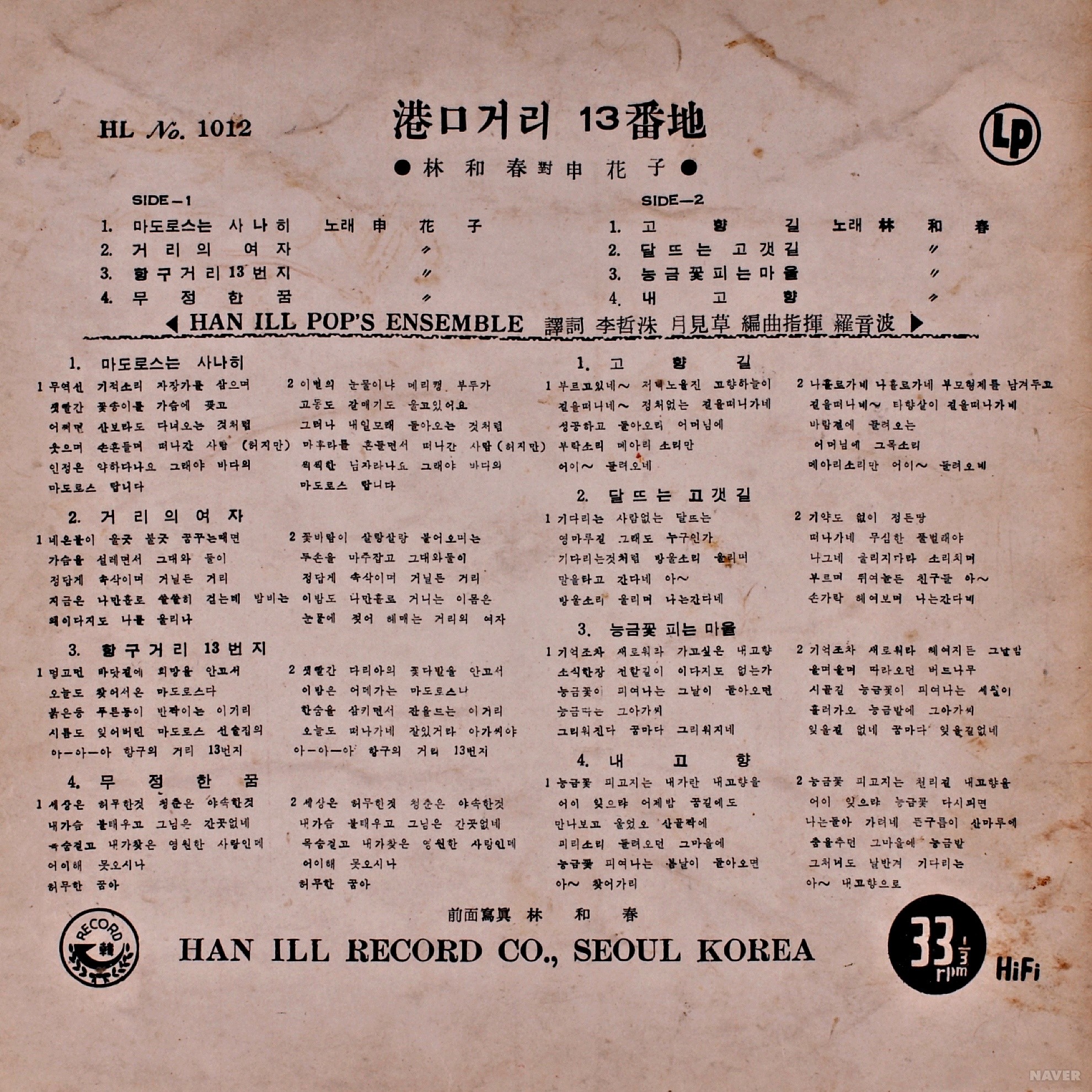 항구거리 13번지 - 항구거리 13번지 앨범 뒷면