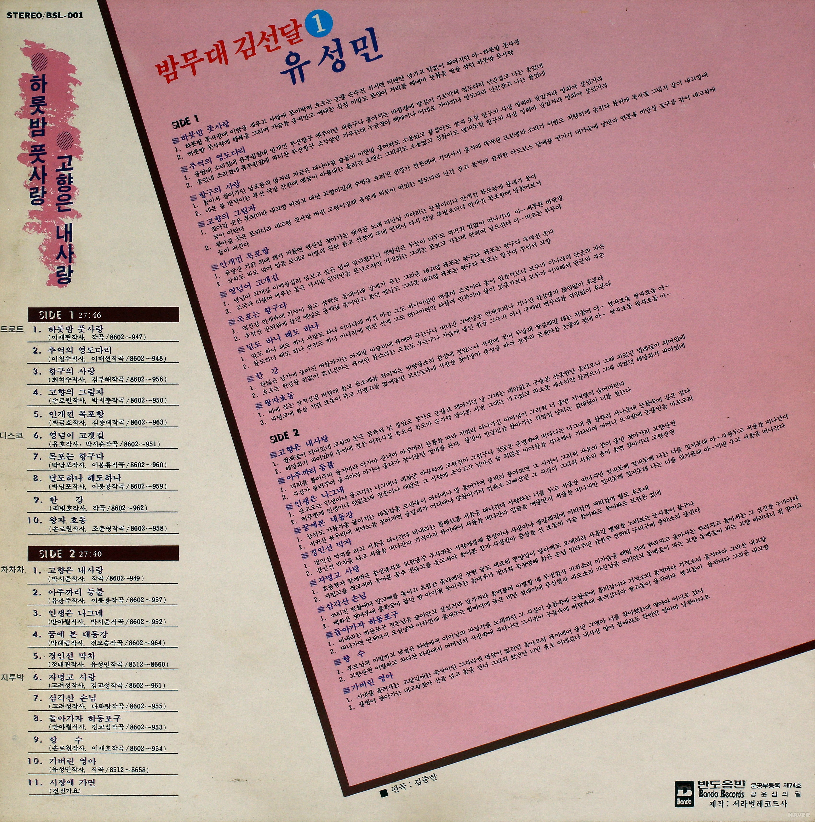 밤무대 김선달 유성민 제 1집 - 밤무대 김선달 유성민 제 1집 앨범 뒷면