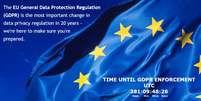 GDPR 발효일까지 남은 기간을 알려주는 EU GDPR 홈페이지 메인.