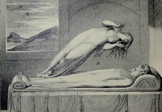 윌리엄 블레이크, <삶과 작별하기 싫어서 죽은 신체 위를 떠도는 영혼>, 1805년