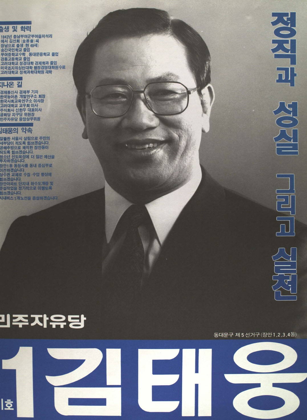 1991 시도의회의원선거 서울 광역의원 김태웅 선전벽보
